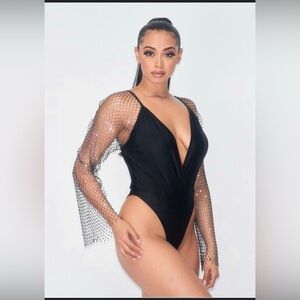 Rhinestones Black Body Suit New with Tags size 2XL
